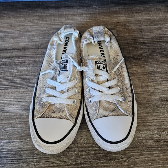 Converse Shoreline Slip On Sneakers Women's 7 Ivory Snake Print Lace Up‎ Canvas - Picture 7 of 11